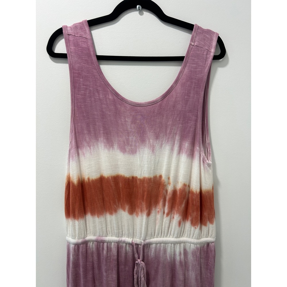 Knox Rose Womens XL Tie Dye Tiered Maxi Dress Purple Orange Boho Sleeveless Slub